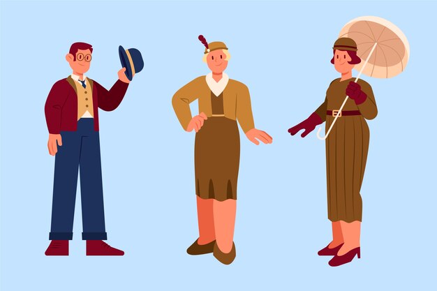 Colección personas vintage de diseño plano dibujado a mano