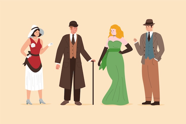 Colección personas vintage de diseño plano dibujado a mano