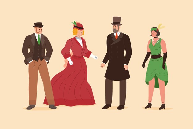 Colección personas vintage de diseño plano dibujado a mano
