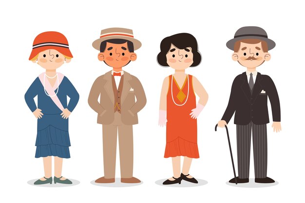 Colección personas vintage de diseño plano dibujado a mano