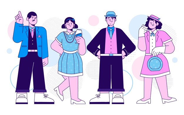 Colección personas vintage de diseño plano dibujado a mano