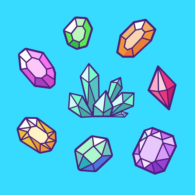 Colección De Piedras Preciosas De Diamantes Ilustración Del Icono Vectorial De Dibujos Animados Icono De Objeto De Naturaleza Aislado Plano