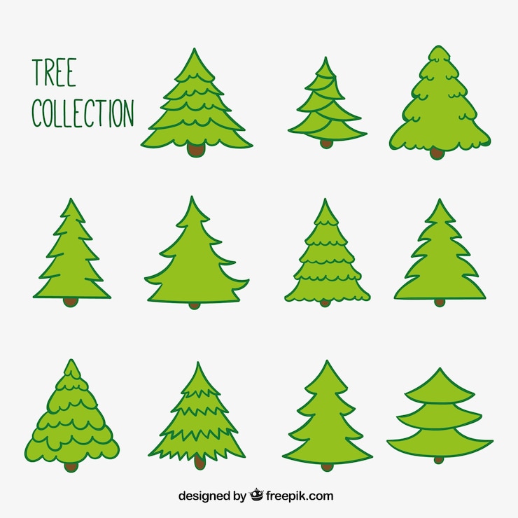 Vector gratuito colección de pinos dibujados a mano