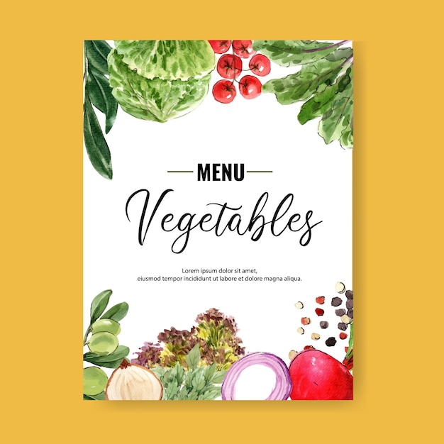 Colección de pintura de acuarela vegetal. ilustración saludable de alimentos orgánicos póster flyer saludable