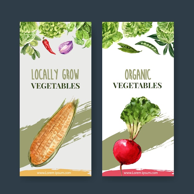 Colección de pintura de acuarela vegetal. ilustración saludable de menú orgánico de alimentos frescos