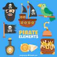 Vector gratuito colección de pirata y loro con otros objetos