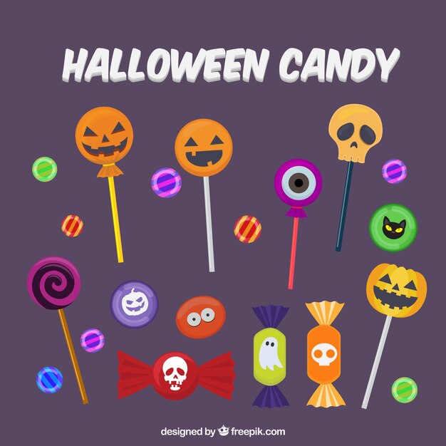 Colección de piruletas de halloween en diseño plano 