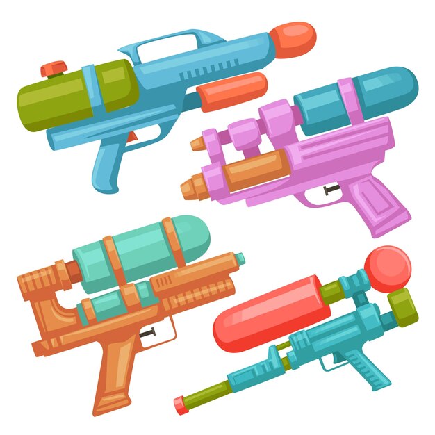 Colección de pistola de agua colorida en el festival de songkran El elemento para el vector de diseñador gráfico Ilustración