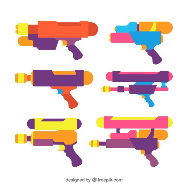 Colección de pistolas de agua coloridas en estilo plano