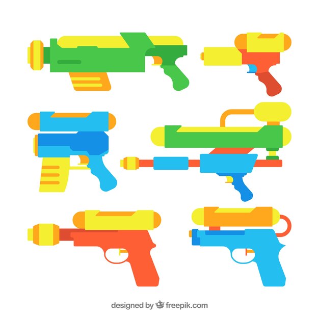 Colección de pistolas de agua coloridas en estilo plano
