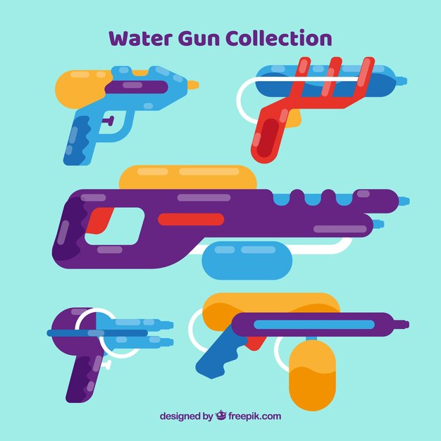Colección de pistolas de agua coloridas en estilo plano