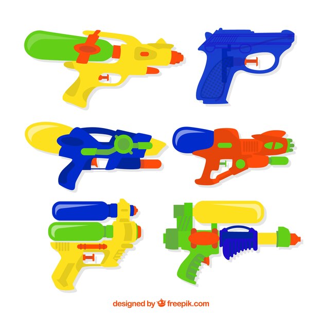 Colección de pistolas de agua coloridas en estilo plano