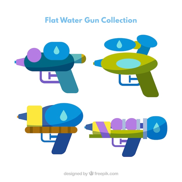 Colección de pistolas de agua coloridas en estilo plano