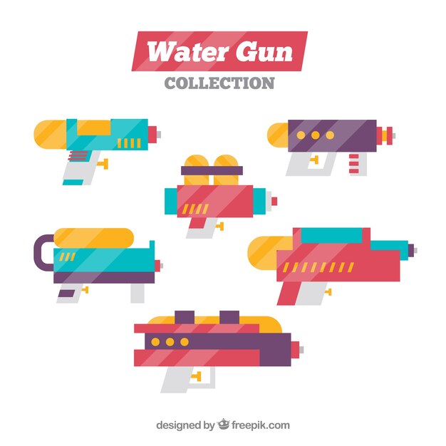 Colección de pistolas de agua coloridas en estilo plano