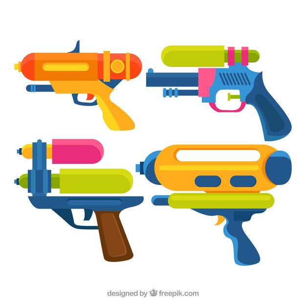 Colección de pistolas de agua coloridas en estilo plano