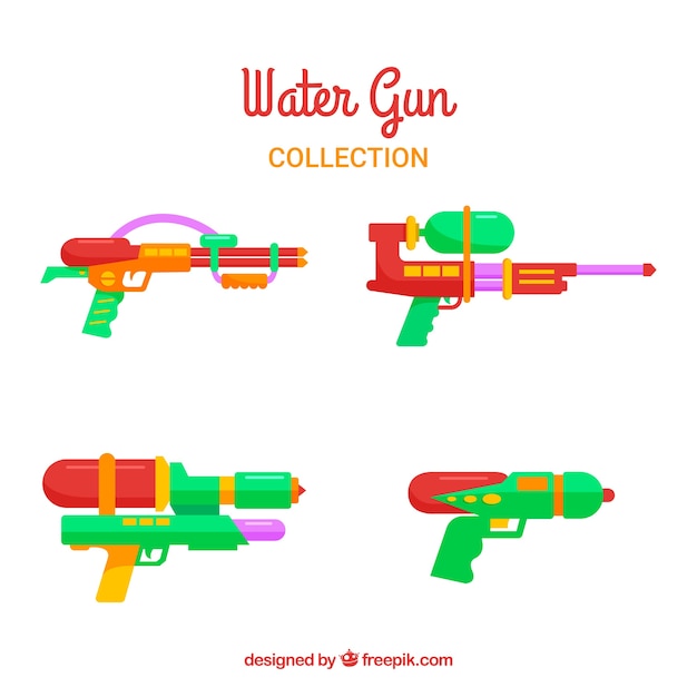 Colección de pistolas de agua coloridas en estilo plano