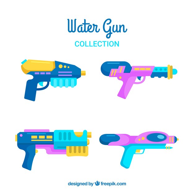 Colección de pistolas de agua coloridas en estilo plano