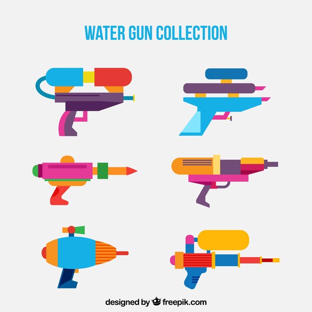 Colección de pistolas de agua coloridas en estilo plano