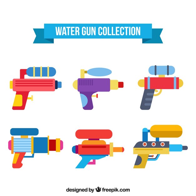Colección de pistolas de agua coloridas en estilo plano