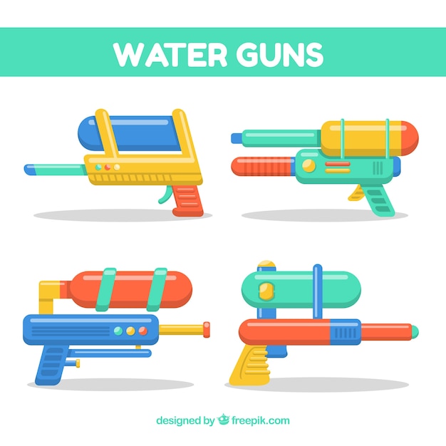 Colección de pistolas de agua coloridas en estilo plano