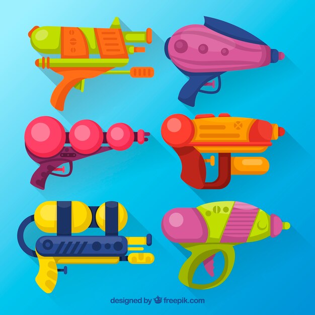 Colección de pistolas de agua coloridas en estilo plano