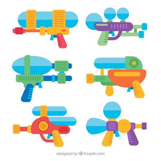 Colección de pistolas de agua coloridas en estilo plano