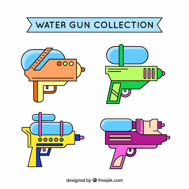 Colección de pistolas de agua coloridas en estilo plano