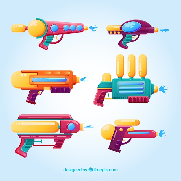 Colección de pistolas de agua coloridas en estilo plano