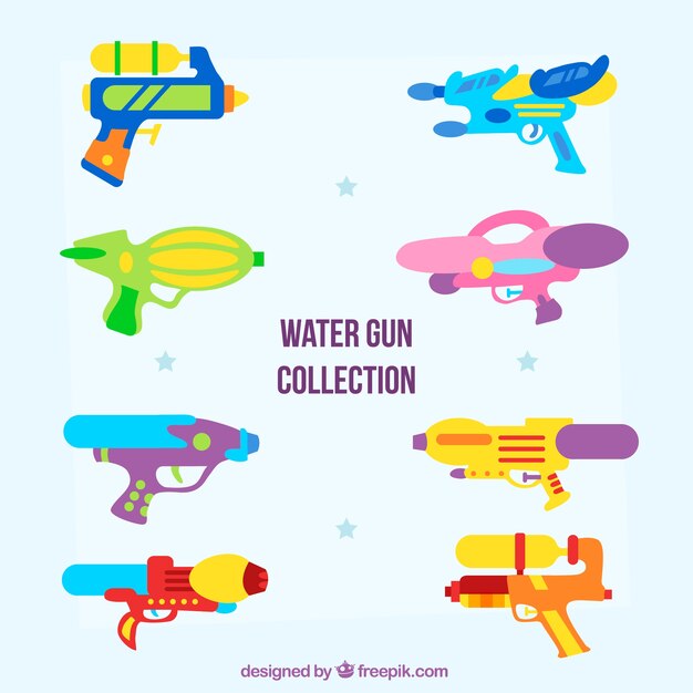 Colección de pistolas de agua coloridas en estilo plano