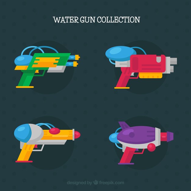 Colección de pistolas de agua coloridas en estilo plano