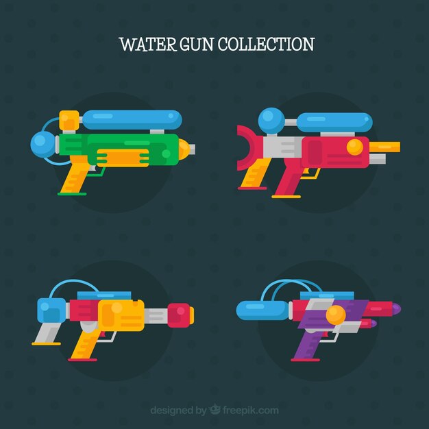 Colección de pistolas de agua coloridas en estilo plano