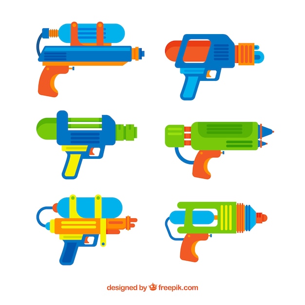 Colección de pistolas de agua coloridas en estilo plano
