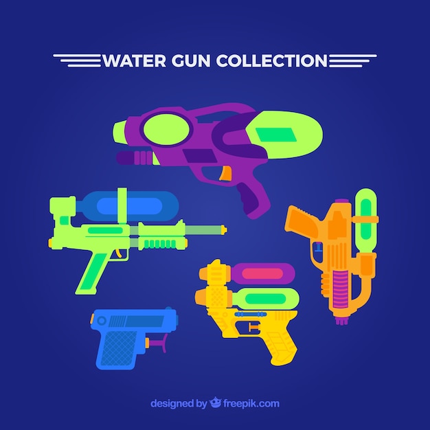 Colección de pistolas de agua coloridas en estilo plano