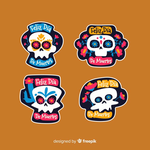 Colección de placas planas día de muertos