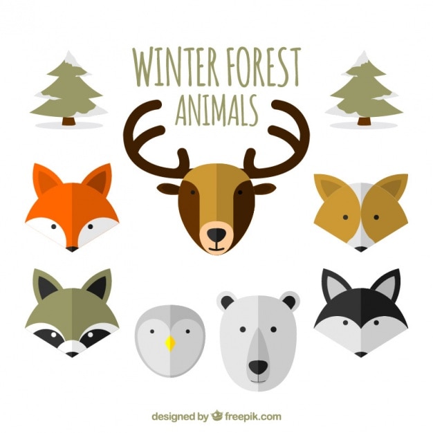 Vector gratuito colección plana de animales del bosque de invierno