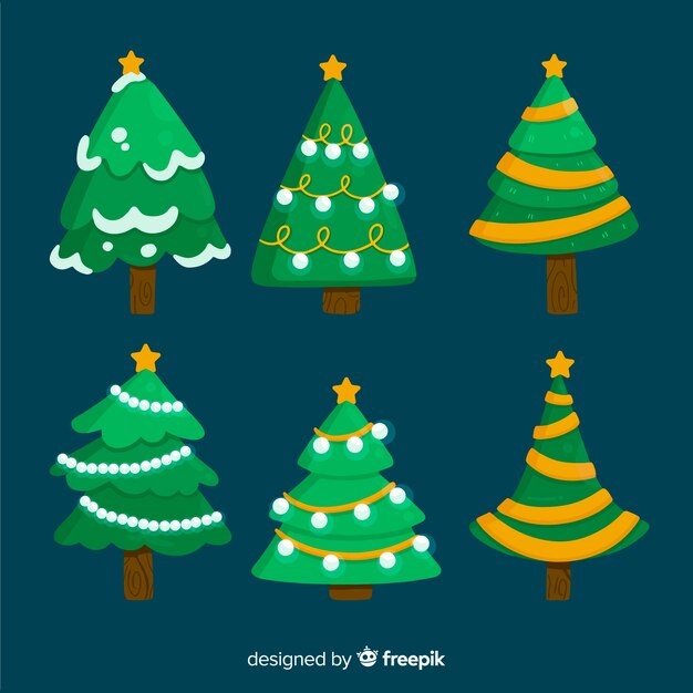 Colección plana de árboles de navidad