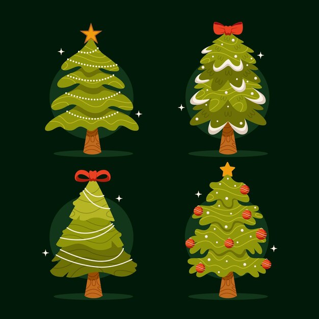 Colección plana de árboles de navidad