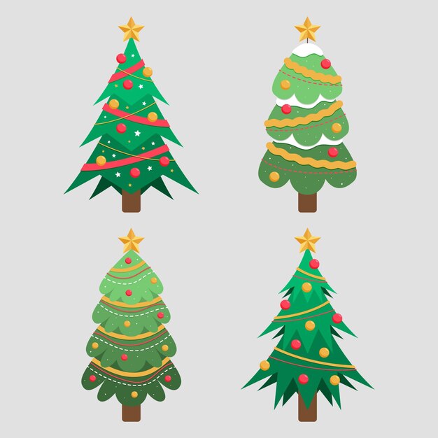 Colección plana de árboles de navidad