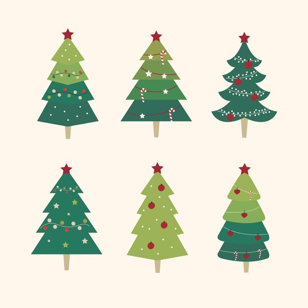 Colección plana de árboles de navidad