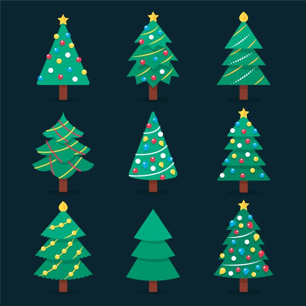 Colección plana de árboles de navidad