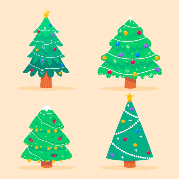 Colección plana de árboles de navidad
