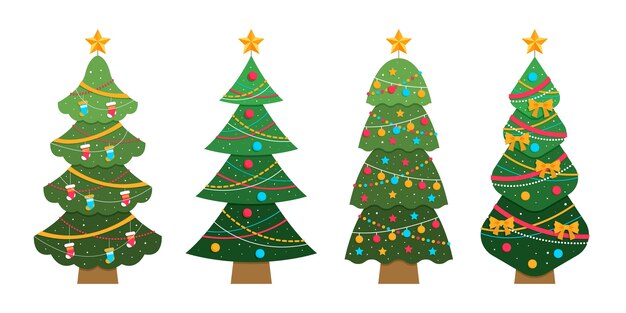Colección plana de árboles de navidad