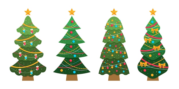 Colección plana de árboles de navidad