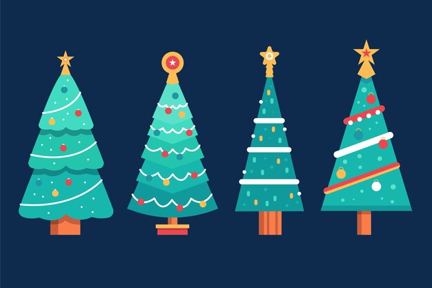 Colección plana de árboles de navidad