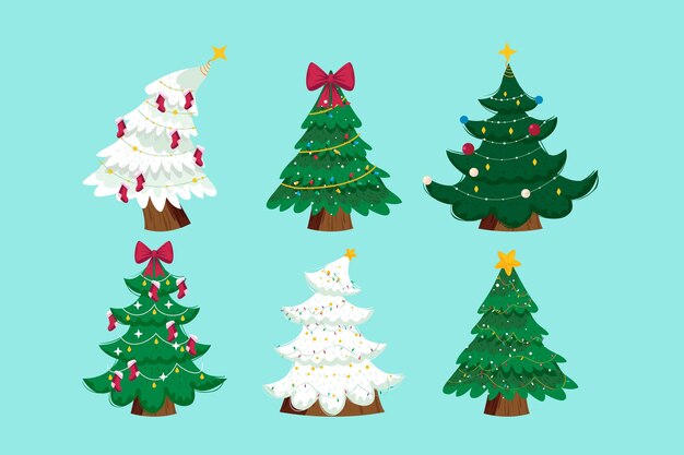 Colección plana de árboles de navidad