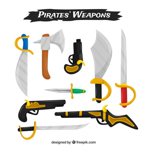 Colección plana de armas de piratas