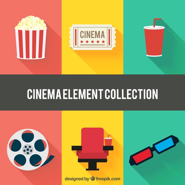 Colección plana de artículos de cine coloridos