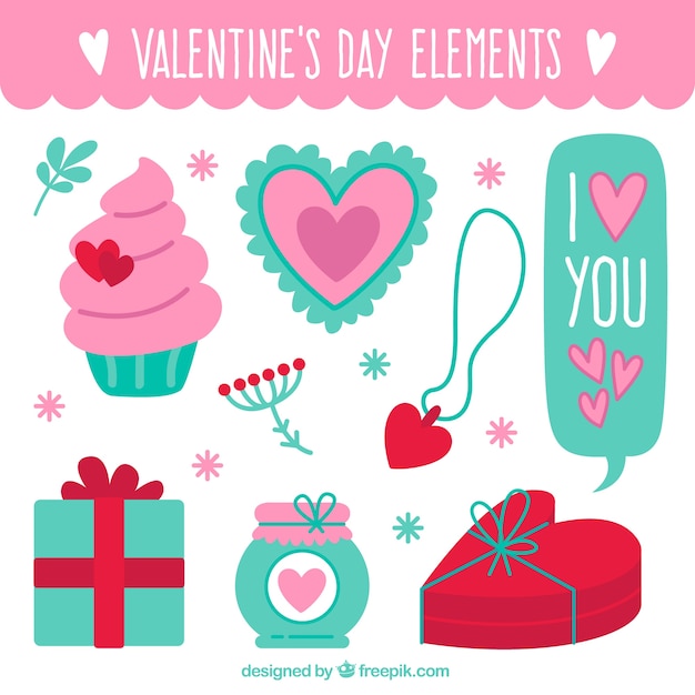 Vector gratuito colección plana de artículos fantásticos para el día de san valentín