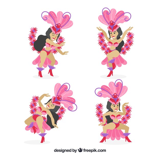 Colección plana de bailarines de carnaval brasileño