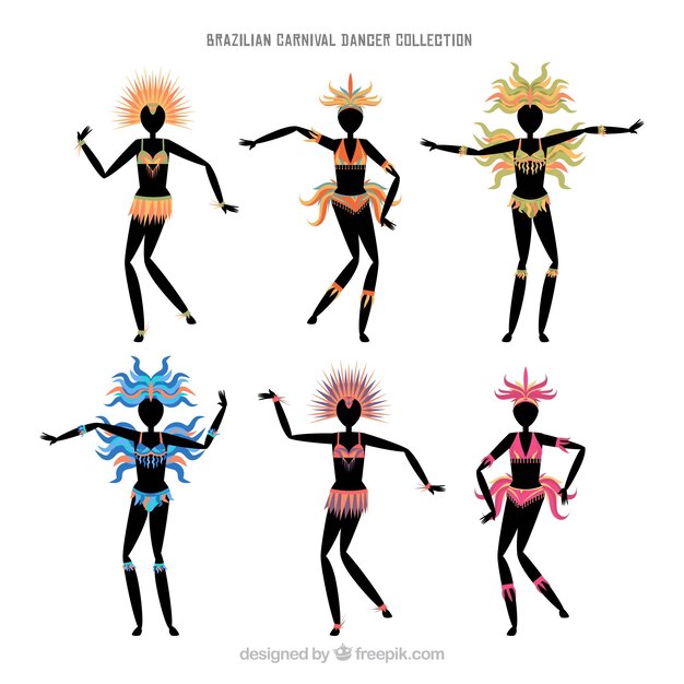Colección plana de bailarines de carnaval brasileño